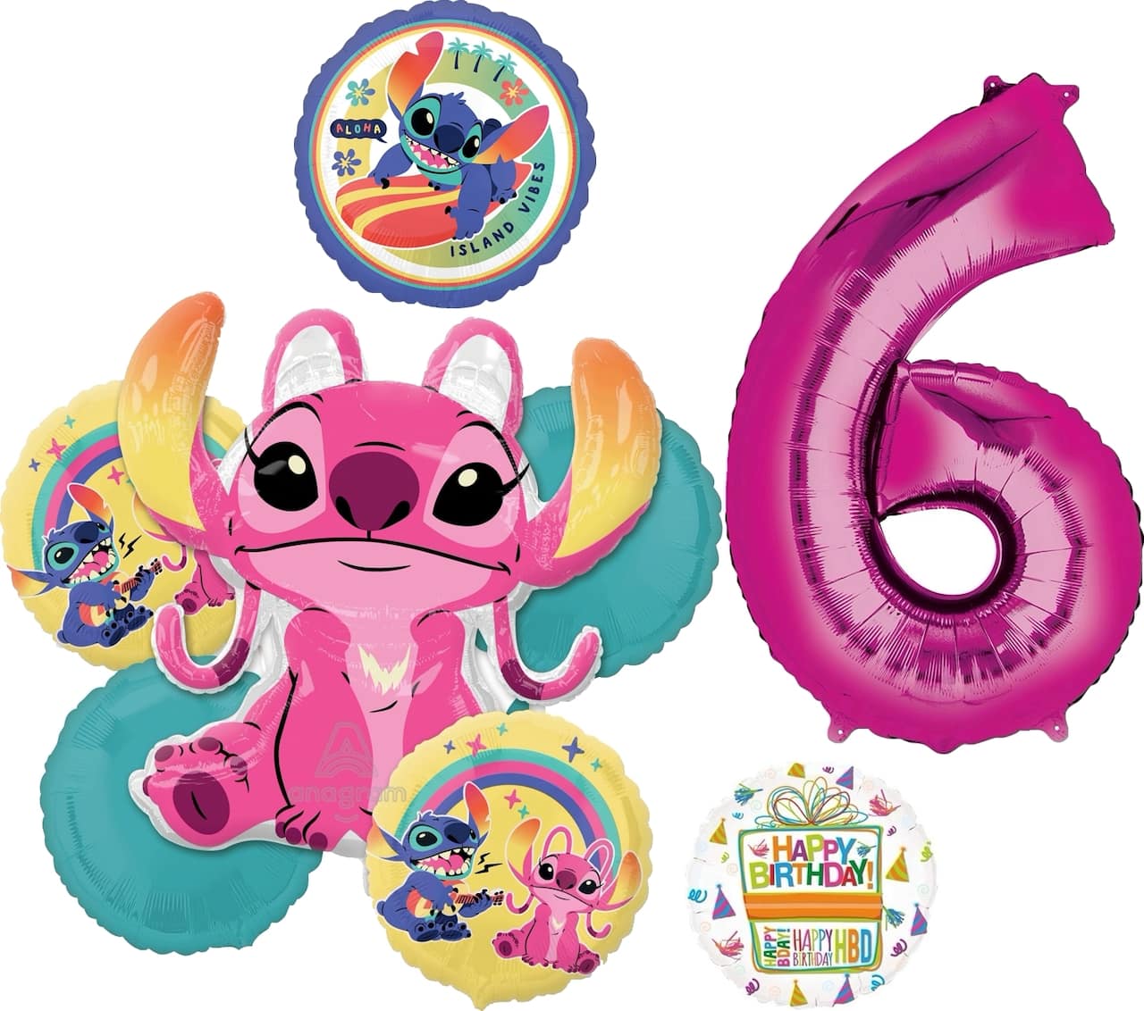 Lilo & Stitch Angel Birthday Foil Balloon Bouquet